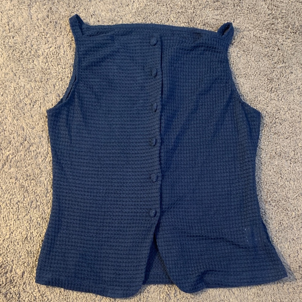 SHEIN Navy Sleeveless Button-Up Blouse
